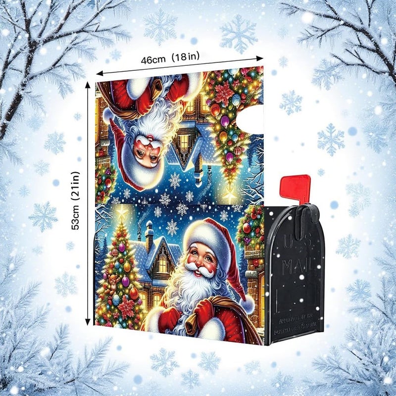 VBXNT Store Cartoon Santa Claus themed mailbox cover, magnetic waterproof mailbox packaging 18x21 inches standard size, snow oxford cloth mailbox decoration for Christmas, Thanksgiving, winter outdoor garden - Image 3